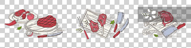 手绘肉店迷你构图图片素材