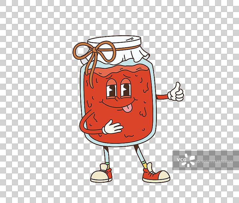 复古卡通风格的美味早餐果酱食品角色图片素材