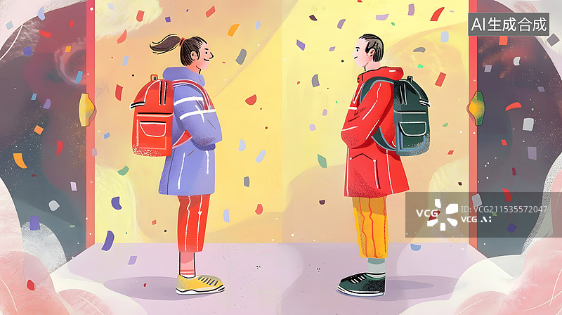 【AI数字艺术】学校学生学习压力毕业分别书本插画图片素材