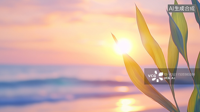 【AI数字艺术】金色余晖下的枝叶图片素材
