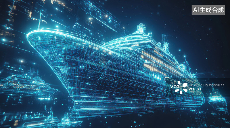 【AI数字艺术】科技汽车卡车飞机轮船交通工具蓝色线条概念外观图片素材