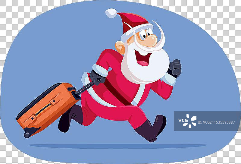 快乐的圣诞老人带着行李奔跑的卡通形象图片素材