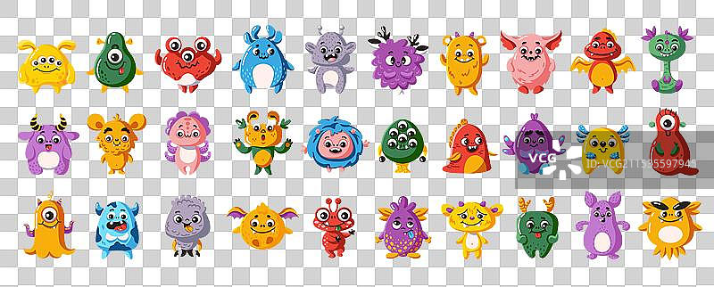 有趣的外星怪物角色，平面色彩图片素材