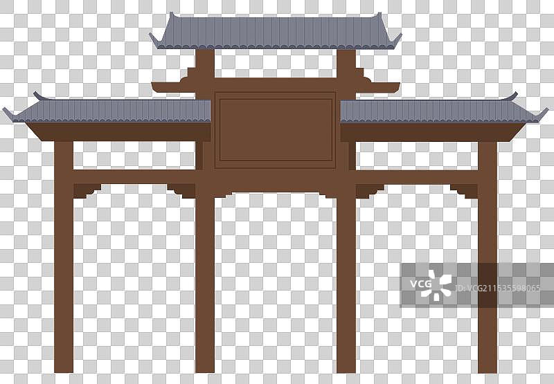 中国风新中式古风古典传统文化古建筑历史牌坊门头大门木质结构元素素材卡通插画图片素材