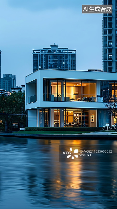 【AI数字艺术】混凝土地面高档建筑庭院 竖版图片素材