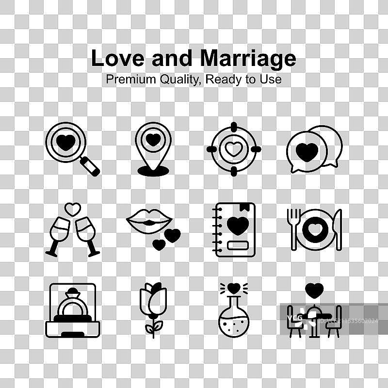 独特风格的爱情与婚姻图标组合图片素材
