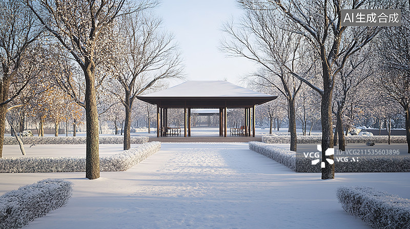 【AI数字艺术】3D冬天户外自然背景度假旅游天空下雪节气小雪圣诞植物小房子图片素材