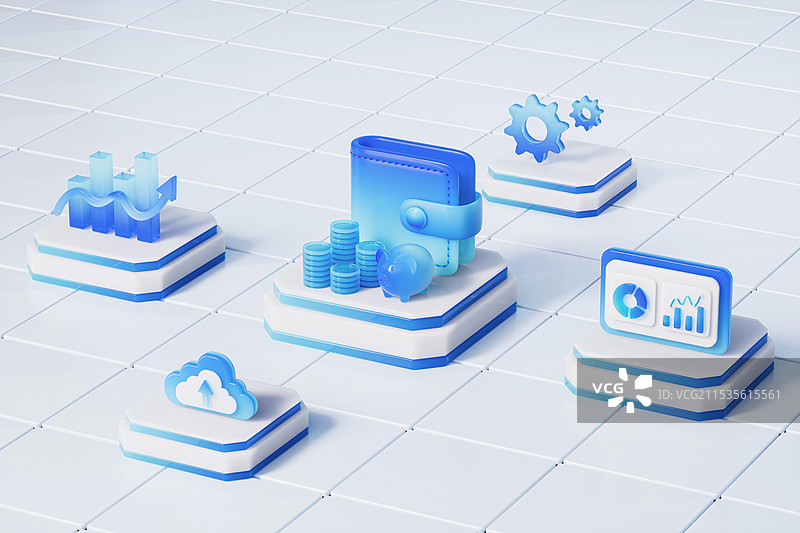 3D渲染的玻璃材质金融数据概念B端场景图片素材