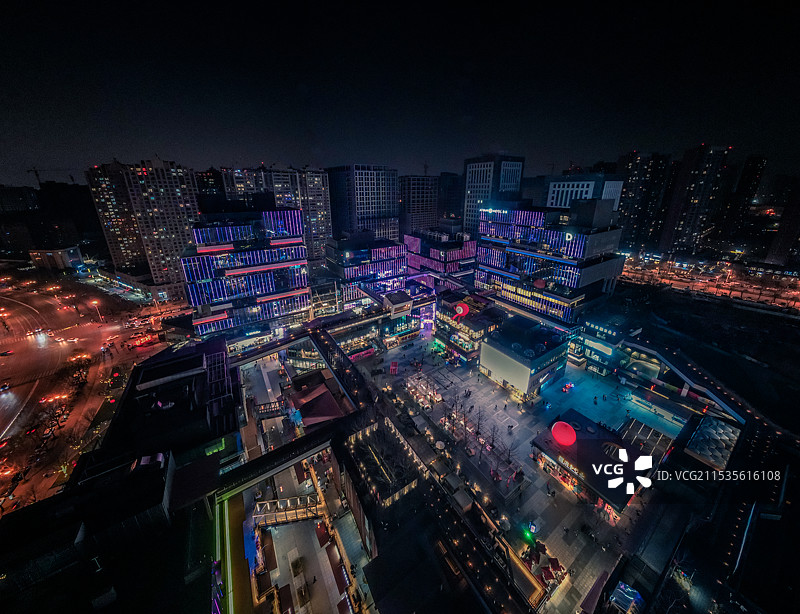 西安曲江创意谷夜景航拍图片素材