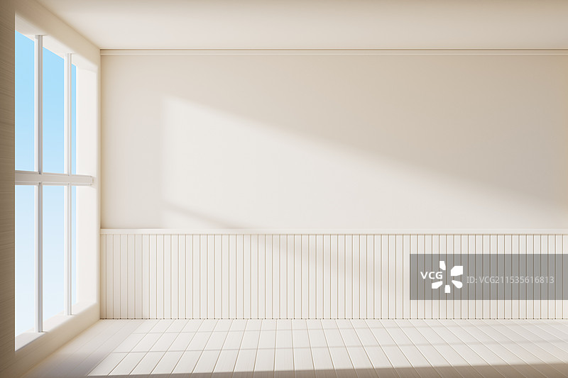 3D渲染的奶油风浅黄色室内空间场景图片素材