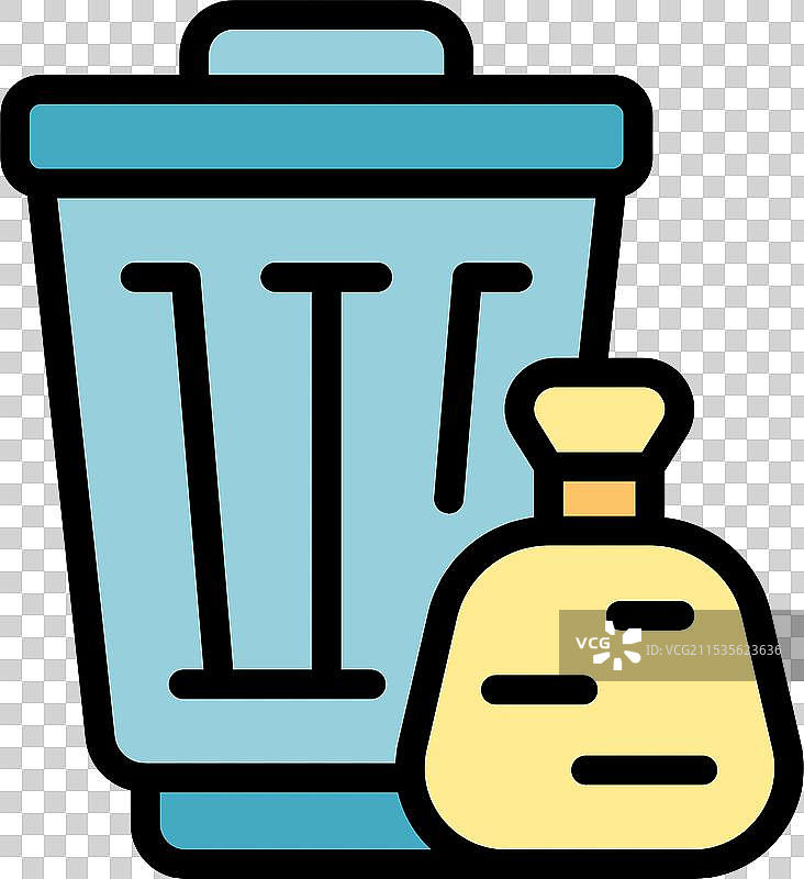 蓝色垃圾桶旁边放着装满垃圾袋的垃圾袋图片素材