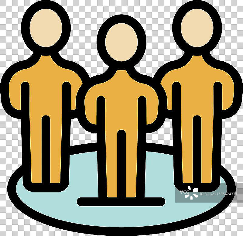 三位商人站在一起，围绕着一个圆形桌子。图片素材