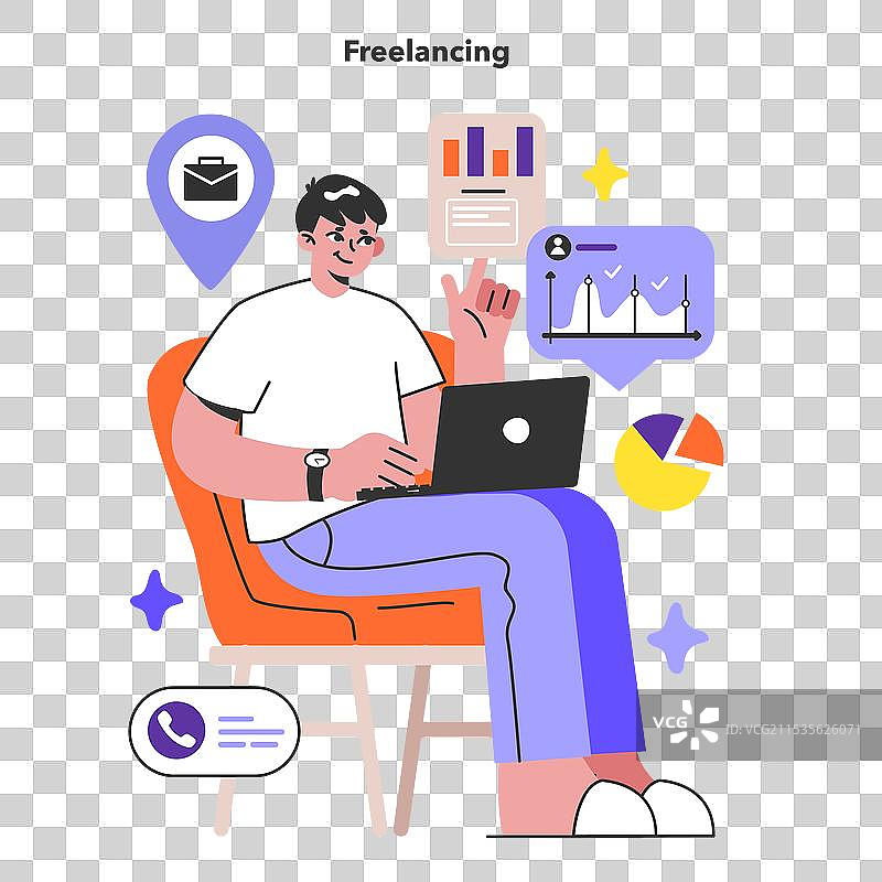 远程工作的男性自由职业者角色图片素材