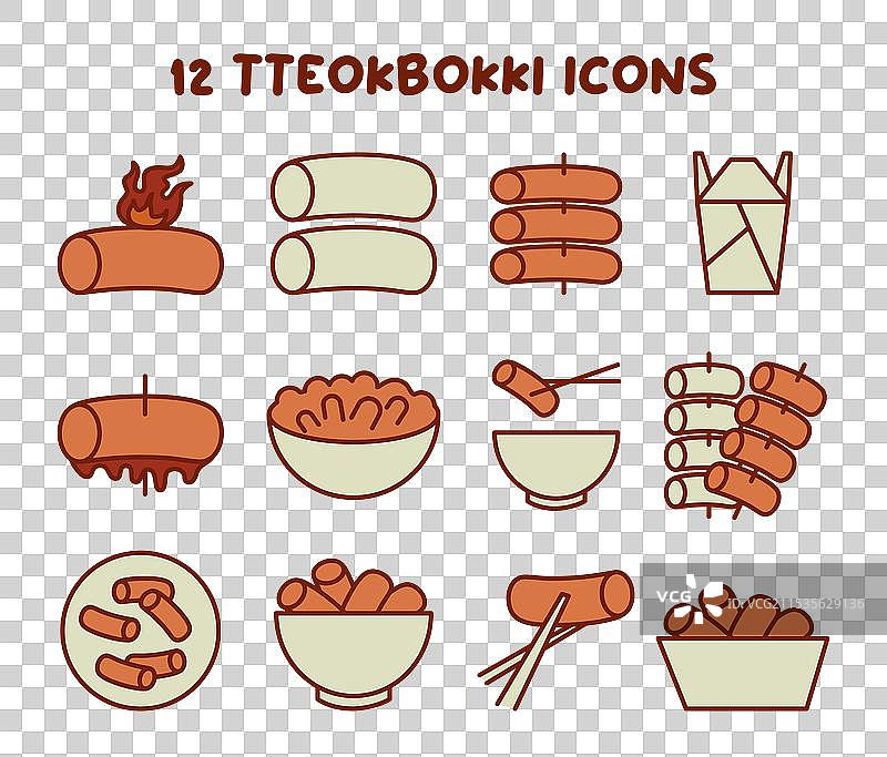 传统亚洲街头的辣炒年糕图标集图片素材