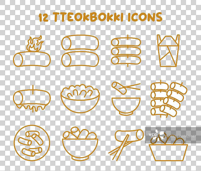传统亚洲街头的辣炒年糕图标集图片素材