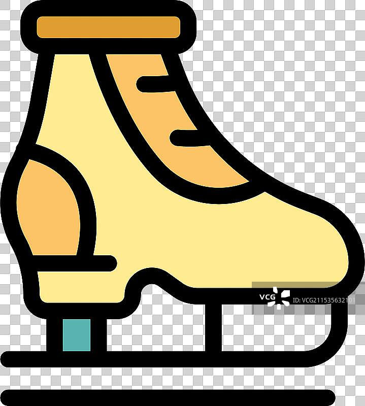 黄色冰鞋在冰场上滑行，留下轨迹。图片素材