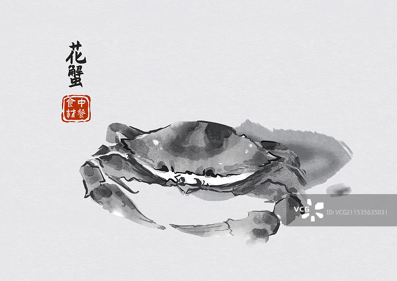 花蟹美食食材国风水墨图鉴图片素材