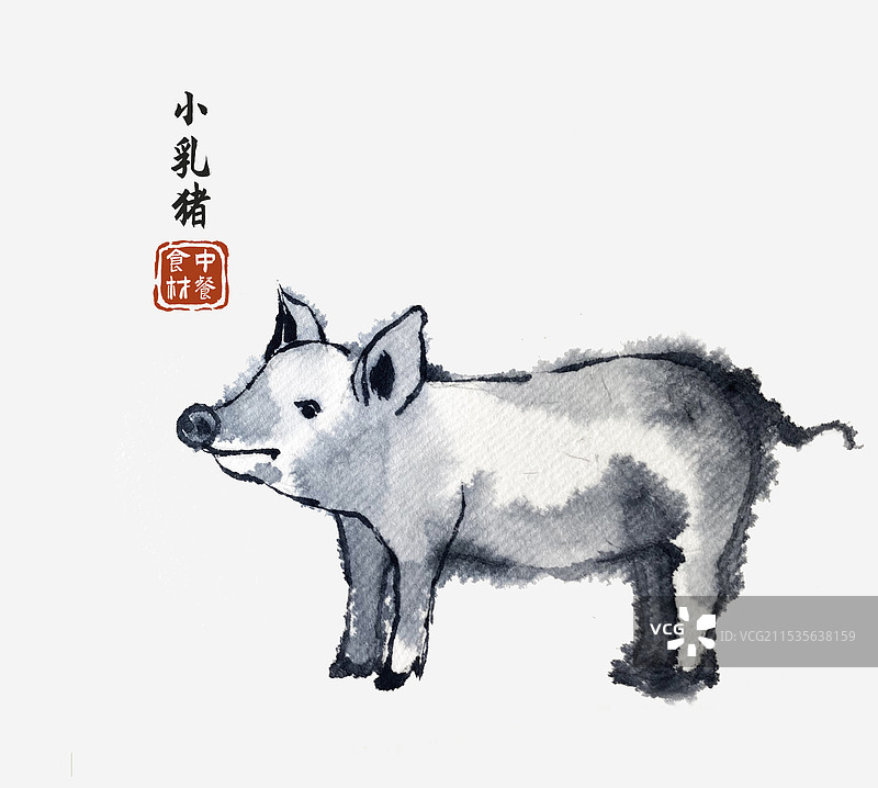 小乳猪美食食材国风水墨图鉴图片素材