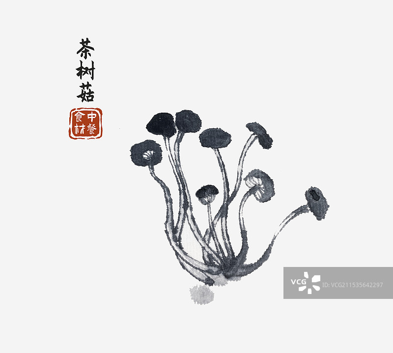 茶树菇美食食材国风水墨图鉴图片素材