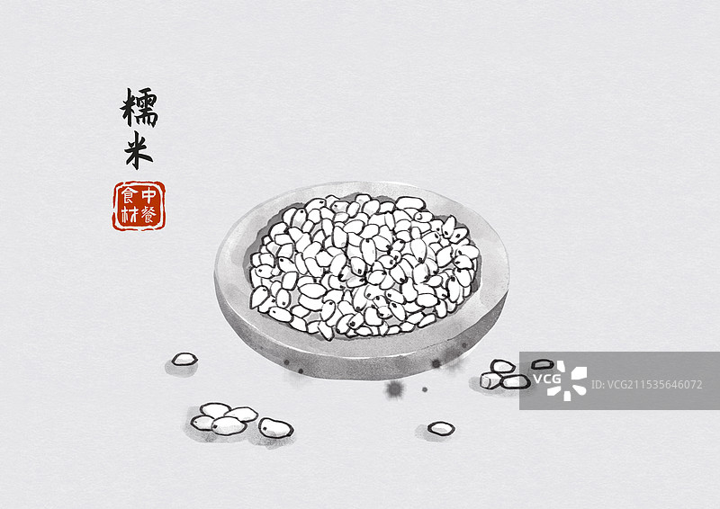 糯米美食食材国风水墨图鉴图片素材