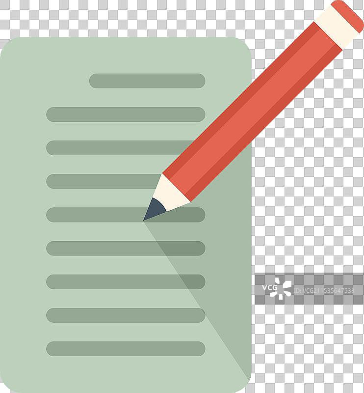 红色铅笔在纸上书写的扁平设计图片素材