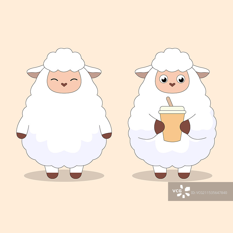 喝奶茶的卡通羊图片素材