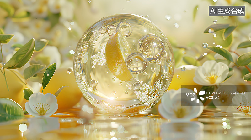 【AI数字艺术】3D渲染柠檬植物纯天然 横版图片素材