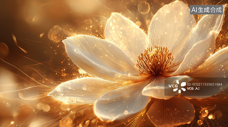 【AI数字艺术】闪耀光芒的金色花朵特写图片素材