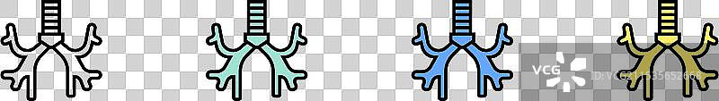 支气管图标轮廓，绿色、蓝色和黄色风格图片素材