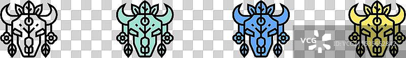 绿色、蓝色和黄色的牛头骨图标轮廓图片素材