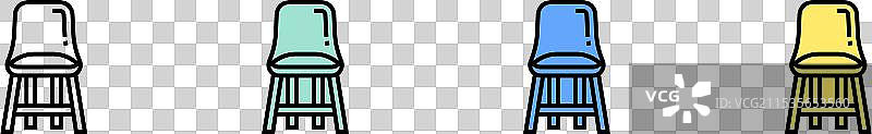 椅子图标轮廓，绿色、蓝色和黄色风格图片素材