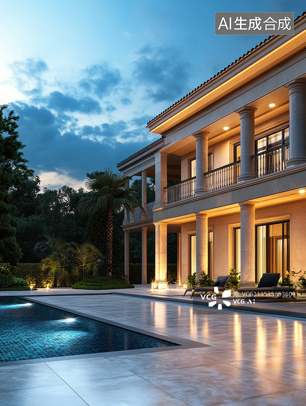 【AI数字艺术】别墅建筑广场地面图片素材