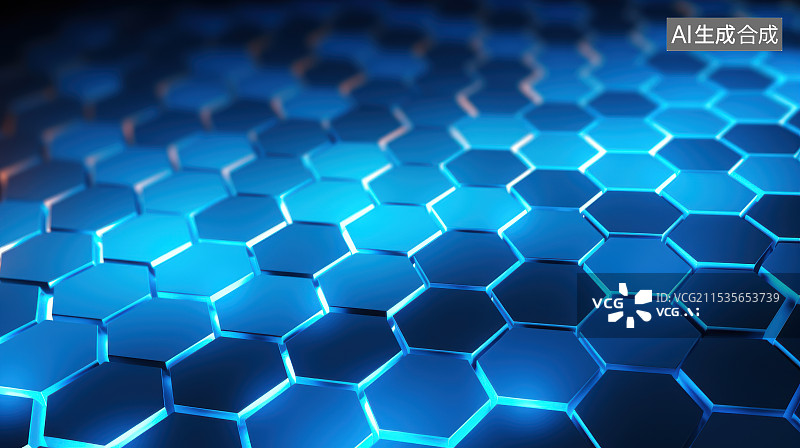 【AI数字艺术】蓝色蜂窝状发光抽象科技背景图片素材