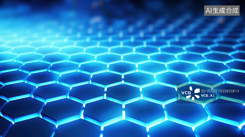 【AI数字艺术】蓝色蜂窝状发光抽象科技背景图片素材