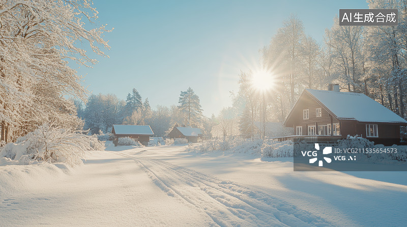 【AI数字艺术】冬天户外森林雪景风光图片素材