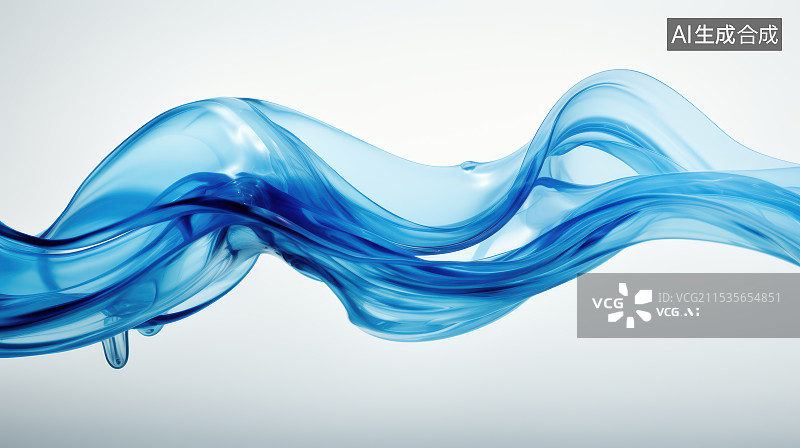 【AI数字艺术】蓝色丝带状波动液体图片素材