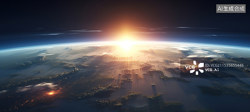 【AI数字艺术】太阳从地平线升起图片素材