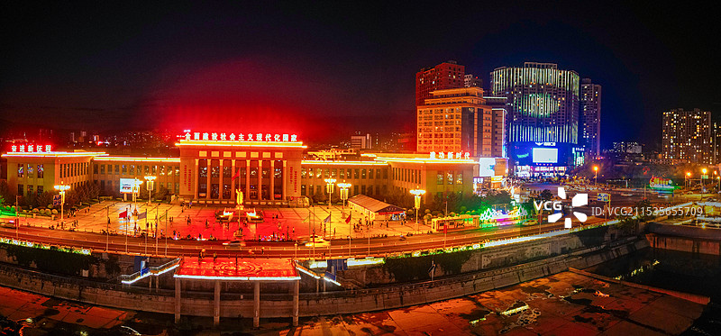 张家口 展览馆 新华大厦 百盛购物 航拍图片素材