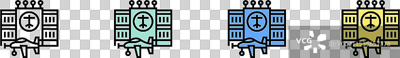 航空图标轮廓，绿色、蓝色和黄色风格图片素材