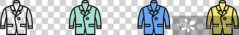 绿色、蓝色和黄色风格的西装外套图标轮廓图片素材