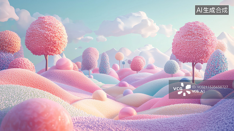 【AI数字艺术】粉色梦幻彩虹树景观图片素材