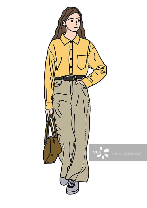 豆豆眼涂鸦风全身搭配女插画图片素材