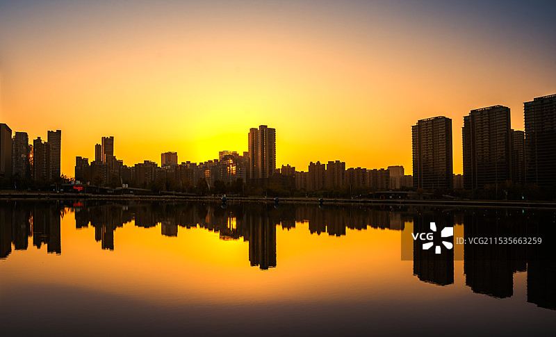 杭州金沙湖城市之晨图片素材