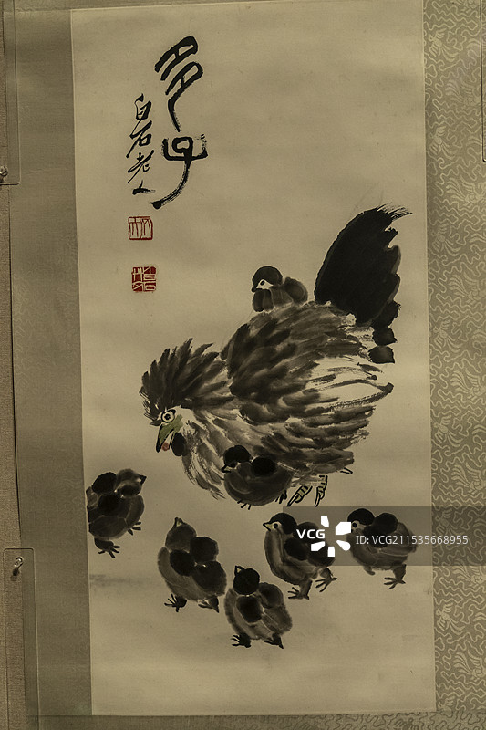 北京大运河博物馆“纪念齐白石诞辰160周年特展”：母鸡群雏——齐白石（1943年，北京画院藏）图片素材