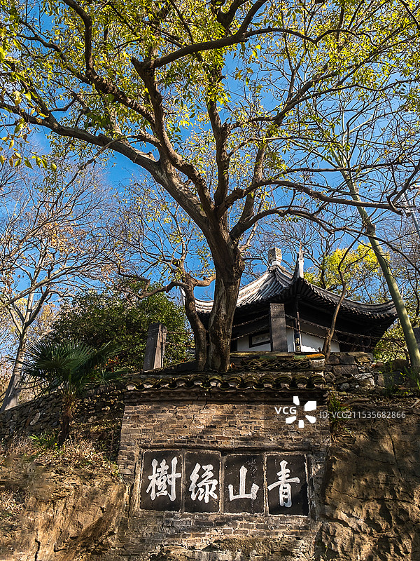 江苏淮安盱眙第一山国家森林公园“青山绿树“”题刻”图片素材