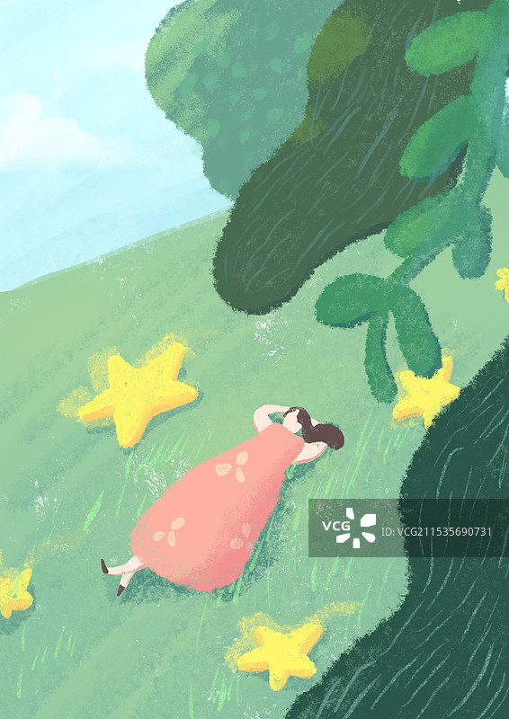 躺在草坪上的女孩图片素材