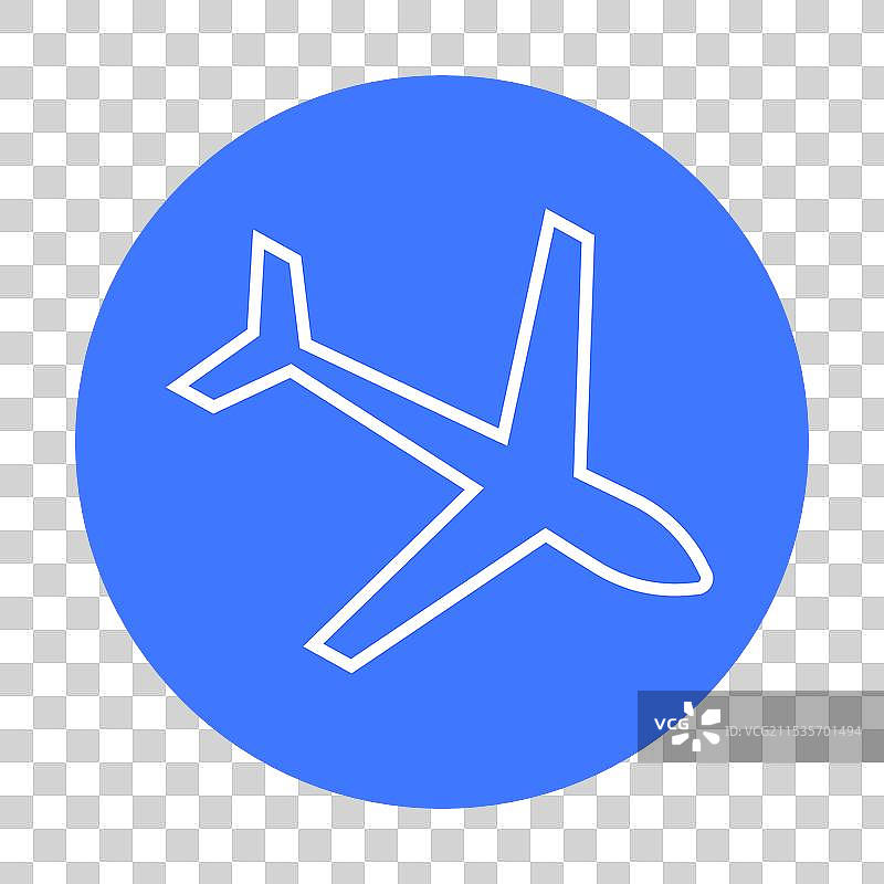 蓝色圆圈内有白色飞机符号，象征着图片素材