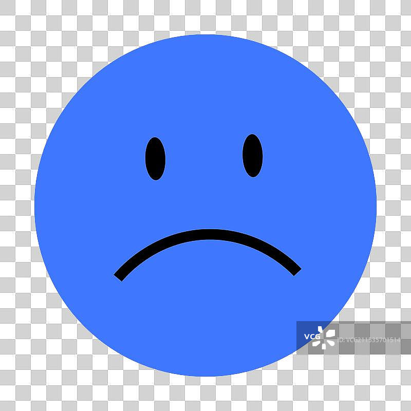 蓝色悲伤表情符号，嘴角向下图片素材