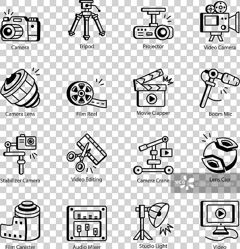 线性风格电影制作图标集合图片素材