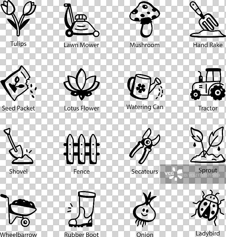 种植和园艺涂鸦图标集合图片素材